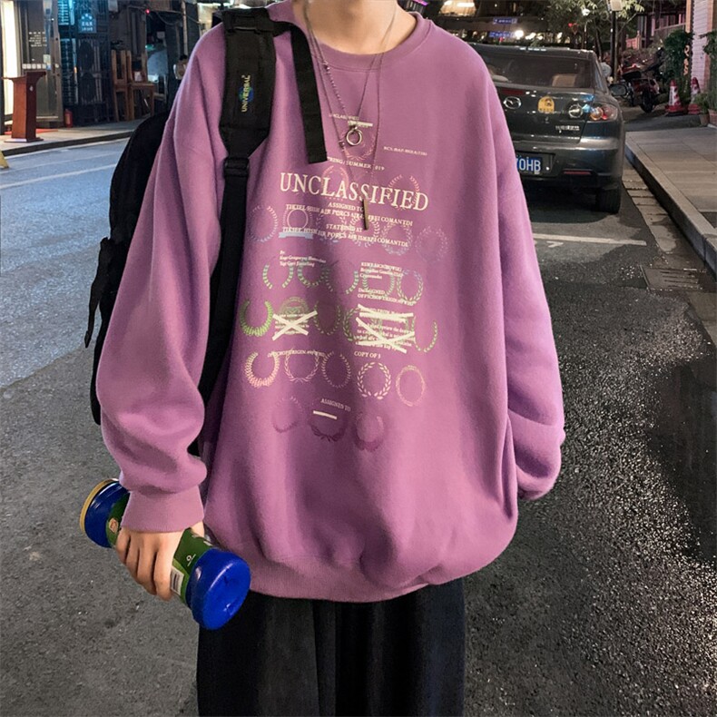 主推设计港风宽松大码潮牌紫色ins圆领卫衣C415-WY888-P35,男装卫衣,电商A456（原C415）
