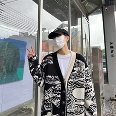 针织开衫男韩版潮流拼色V领高街帅2023冬季新款ins外套MZ200-P53，男装针织衫/毛衣，星座412-3