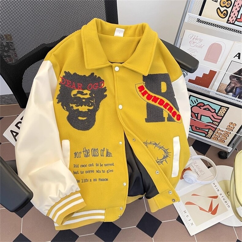 棒球服男宽松翻领重工刺绣美式情侣夹克高级感毛呢外套HH1219 P72图片