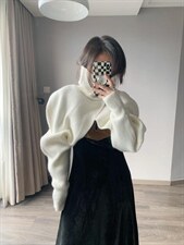 交叉高领斗篷毛衣，女装针织衫/毛衣，CHOCOLATE