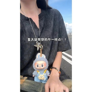 扎染肌理感重磅V领冰感短袖t恤男女夏季吸汗衣服潮牌宽松凉感半袖图片