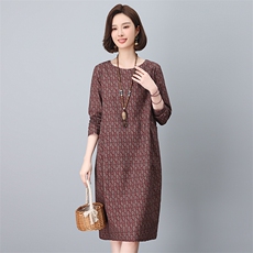 小个子棉麻直筒连衣裙春装大码妈妈中老年裙子宽松遮肚子气质短裙，女装连衣裙，依恋蒂丝