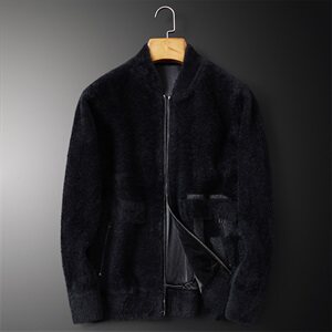 3332 冬季拉链口袋纯色休闲加厚保暖水貂绒开衫外套图片