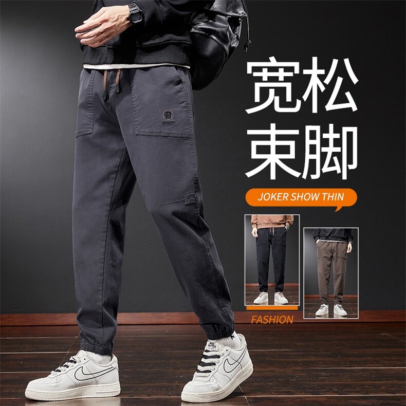 春夏男裤工装裤大口袋抽绳束脚字母刺绣长裤大码M-5XL K201 P50图片