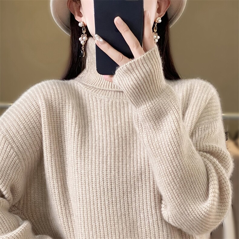 半高领套头毛衣女针织秋冬休闲加厚宽松保暖打底衫,针织衫/毛衣,解氏羊绒