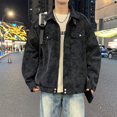 得物二开男美式复古仿麂皮PU皮夹克翻领简约宽松外套JK1240-P98，男装夹克，星座1103-3