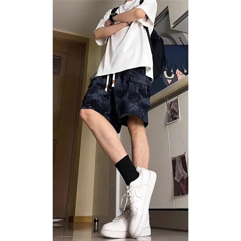 美式迷彩工装短裤男款夏季青少年透气休闲沙滩裤宽松小众运动中裤,男装牛仔裤,星座218-1（原230）