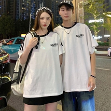200克宽松圆领三条杠短袖T恤棉情侣团队服班服定制潮男女V4，男装T恤，星座115A-3