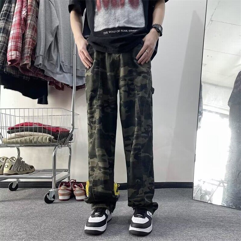 D181-P48美式高街2025新款潮牌迷彩休闲工装裤男宽松直筒牛仔裤潮,男装牛仔裤,星座603-2