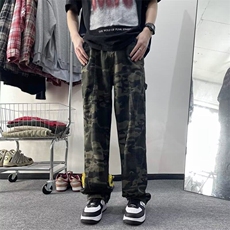 D181-P48美式高街2025新款潮牌迷彩休闲工装裤男宽松直筒牛仔裤潮，男装牛仔裤，星座603-2