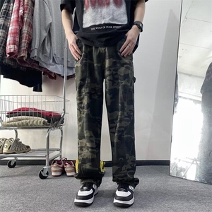 D181-P48美式高街2025新款潮牌迷彩休闲工装裤男宽松直筒牛仔裤潮图片
