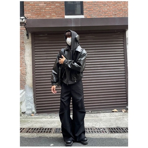 特78-FC18 现货 美式高街机车短款皮夹克男女秋装痞帅皮衣外套图片