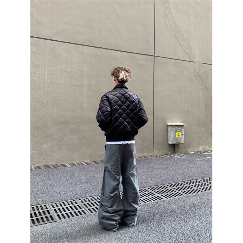 嘻哈风刺绣珍珠黑色菱格棉服夹克男美式复古街头休闲加厚保暖外套,男装夹克,四季星座505