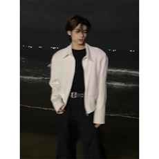 白色短款外套潮高级感行政翻领夹克美式复古棒球服JK642特P60，男装夹克，星座908-1