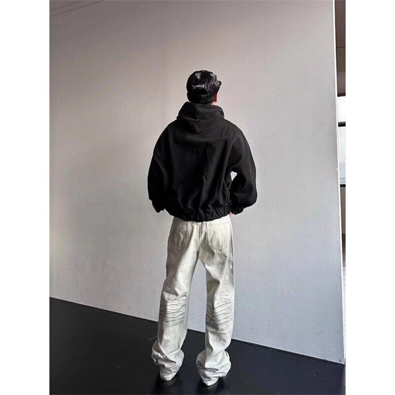 W9092-P63网图现货春季新款美式复古白色龙爪做旧脏脏牛仔长裤,男装牛仔裤,星座1608-2