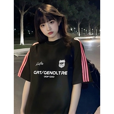 抖音得物品质二开240克宽松纯棉美式潮牌印花三条杠中性风短袖T恤，男装T恤，电商A486-1
