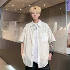 日系松弛感破洞肌理衬衫不规则设计小众潮搭上衣HY527TP38控59，男装衬衫，电商A102B