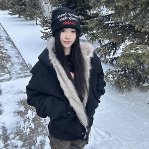 现货高品质美式高街冬季重磅硬挺短款座山雕毛领棉衣男女加厚外套图片