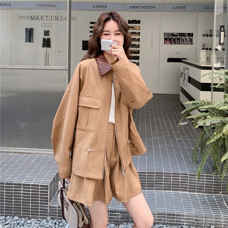 又酷又飒卡其色工装套装裙女秋季2025新款学院减龄百褶短裙两件套,女装套装/套裙,2C028