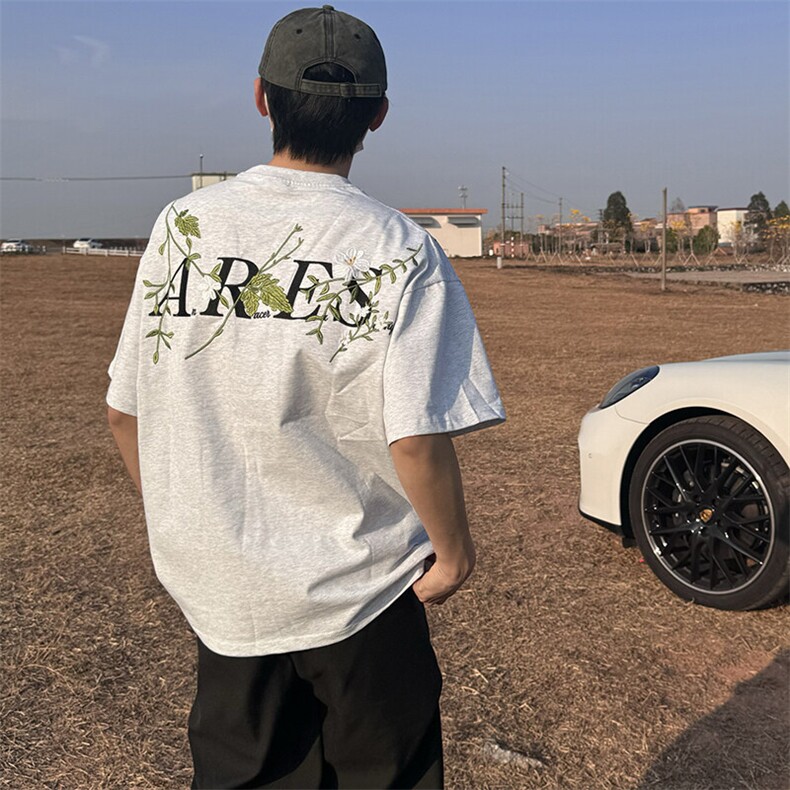 万针全刺绣工艺抖音得物高品质260克重磅纯棉双纱美式高街短袖T恤,男装T恤,电商A486