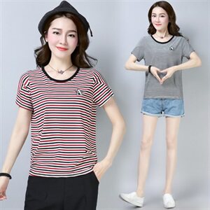 纯棉条纹运动服女夏季2025时尚洋气宽松显瘦装短袖T恤图片