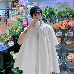 2023夏季设计感小众衬衫短袖衬衣日系不规则衬衣外套 W3361-P32图片