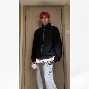 春秋基础纯色立领长袖卫衣男宽松开衫外套潮 KS018-P45图片