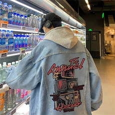 得物二开大货印花百搭牛仔夹克大码宽松休闲牛仔外套JK1271-P88，男装工装外套，星座1103-3