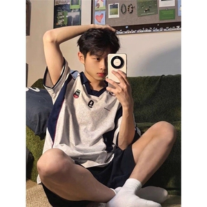 美式复古撞色拼接短袖Polo衫男夏季高级感情侣潮牌半袖LY811-P42图片
