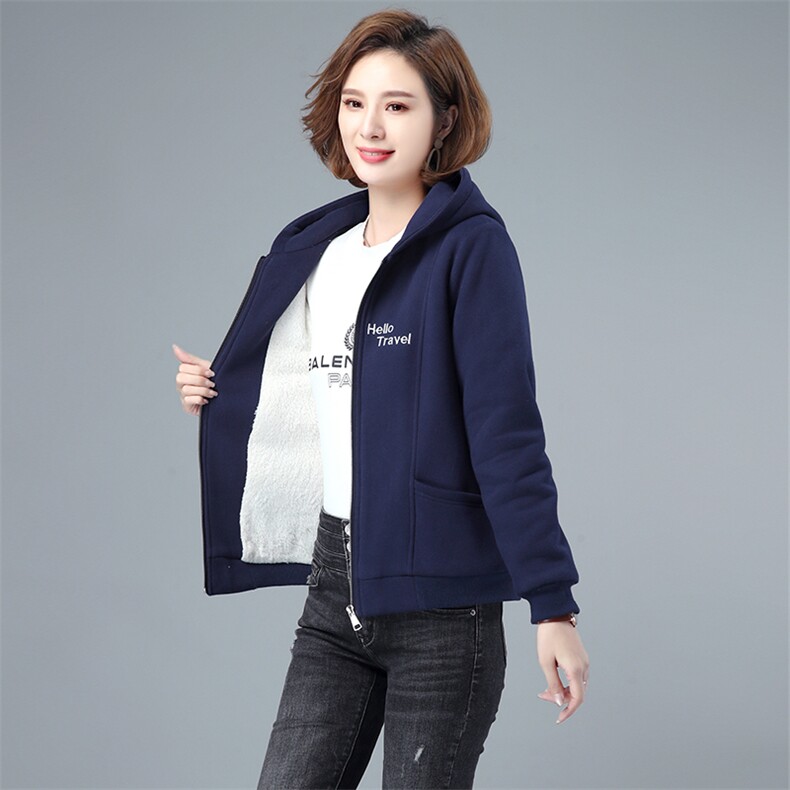 时尚女装加绒连帽刺绣外套 保暖显瘦秋冬必备图片