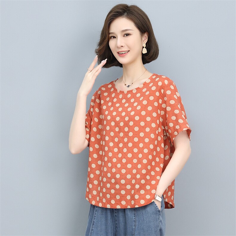 2022夏季新款波点宽松短袖T恤女韩版显瘦百搭上衣,女装T恤,悦见她