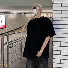 高级感垫肩短袖t恤男夏季潮牌宽松韩版设计感柳钉半袖体恤，男装T恤，星座716-2