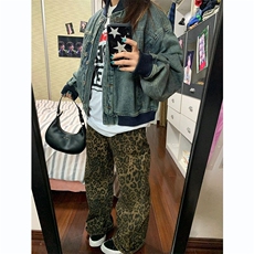 DB7262-P48豹纹牛仔裤男女直筒春秋季阔腿拖地牛仔裤-网图现货，男装牛仔裤，星座603-2