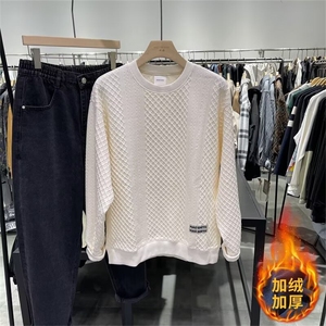 网红提花白t恤男高端设计感卫衣cityboy圆领套头打底衫潮流图片