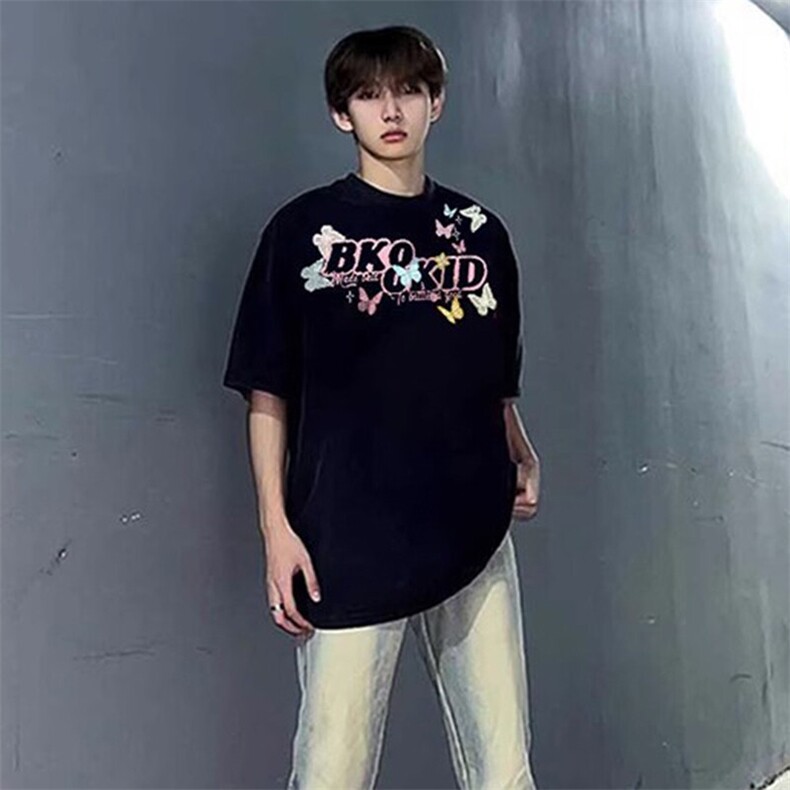 万针全刺绣工艺抖音得物高品质260克重磅纯棉双纱美式高街短袖T恤,男装T恤,电商A486