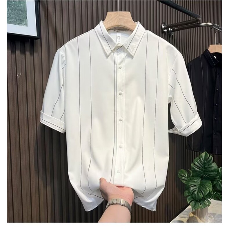 夏季条纹五分袖衬衫冰丝衬衣,男装衬衫,星座1013