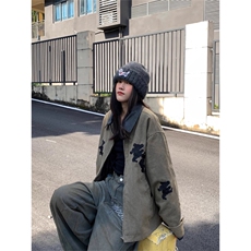 网图有货美式巴恩风卡通小熊刺绣工装外套皮领夹克男女A953-P68，男装夹克，星座1505