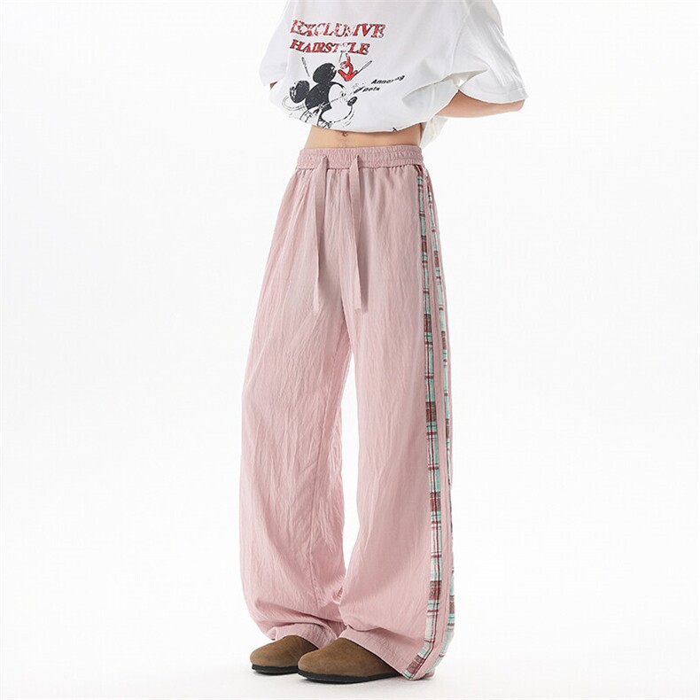 D206-1K9141P558XL-M拖地冰丝阔腿裤拼接山本裤男慵懒时尚格子裤，男装休闲裤，电商D206-1