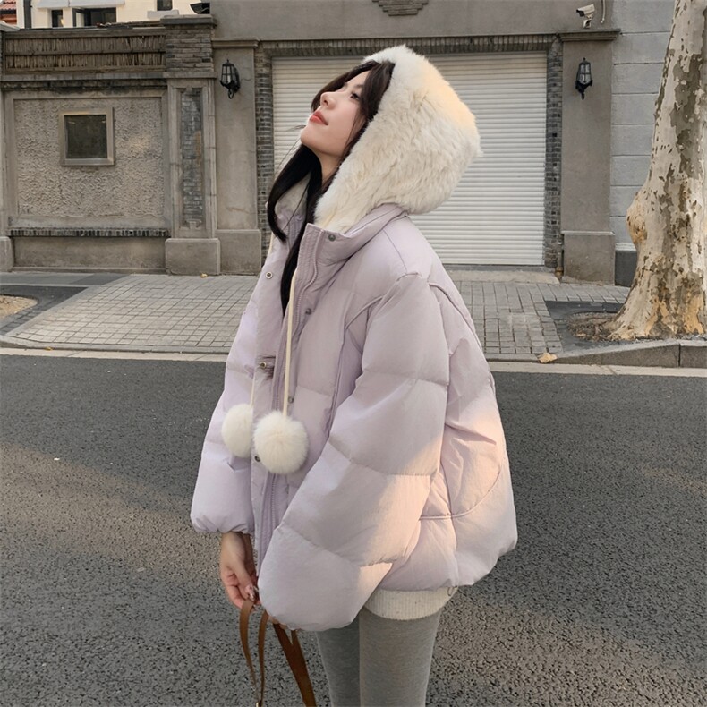 现货2025冬季新款25118-P305-K458可拆兔毛帽子紫色50羽绒服,女装羽绒服,浙宝128（原290）