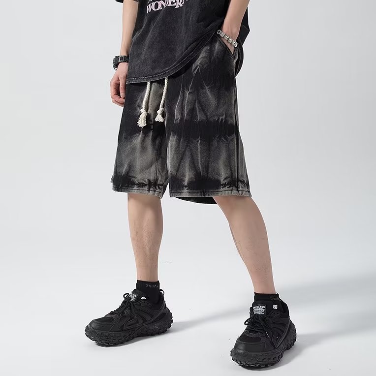 欧美个性扎染牛仔短裤男女夏季小众设计暗黑系炸街五分裤DA17-P43图片