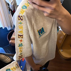 ins美式高街连肩彩色字母刺绣短袖t恤男女款小众设计感情侣上衣潮，男装T恤，星座1210-1