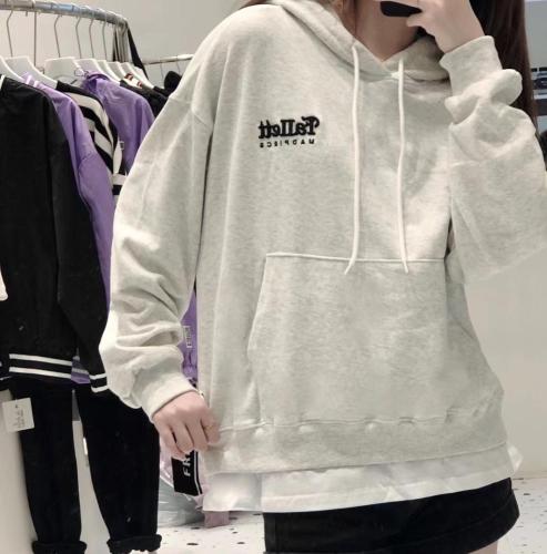现货秋装新款韩版连帽假两件卫衣,女装卫衣/绒衫,JJY 锦娇衣