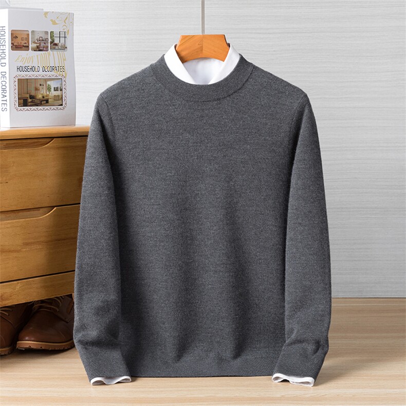 圆领羊绒衫男羊绒打底衫外套羊毛衫毛衣男秋冬季高端针织衫上衣，男装羊绒开衫，美创羊绒