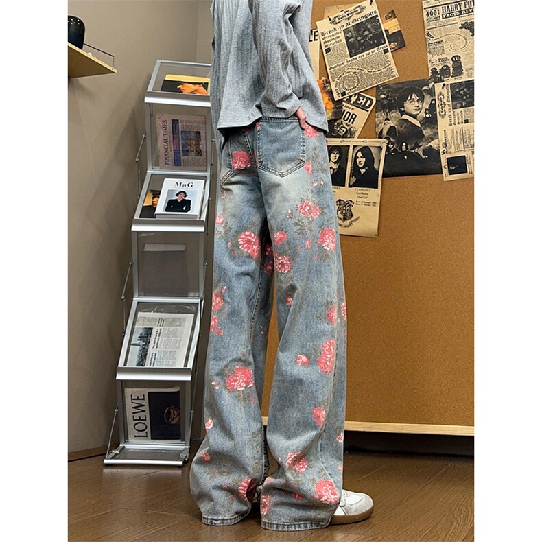 B221美式ins高街小众桃花宽松直筒牛仔裤LK24385-特P52控88,男装牛仔裤,电商B221