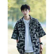 1港风冰丝短袖衬衣大码M-5XL情侣潮短袖衬衫男DCS8711P35控49，男装T恤，星座226-2