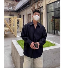 小众纹理设计感阔版宽松长袖衬衫男春秋新款潮流痞帅衬衣外套上衣，男装衬衫，星座506A
