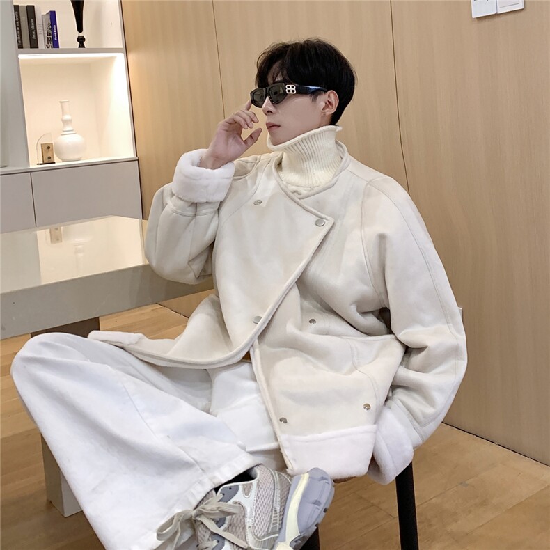 港风皮毛一体棉衣男高级感轻奢机车棉服男外套男8708P158控228,男装棉衣,星座227-7