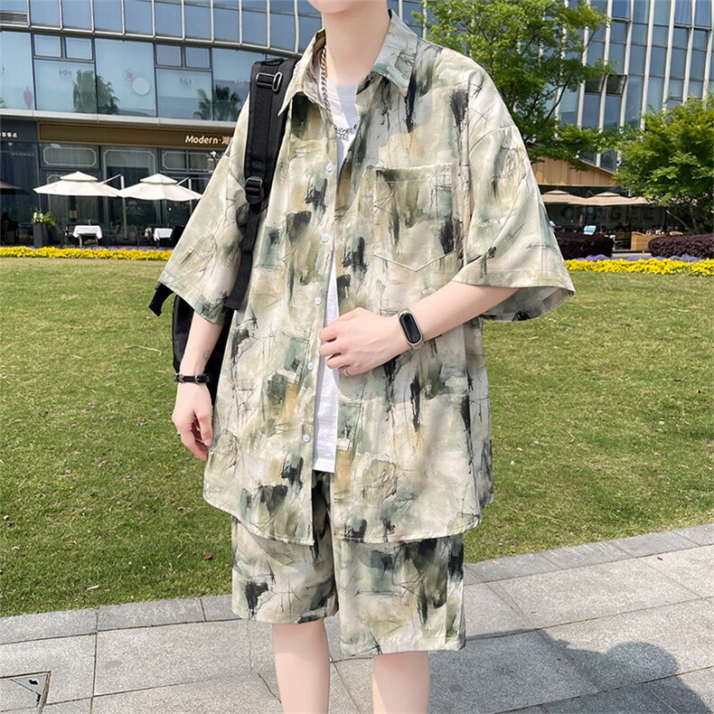 夏季海边沙滩男女同款休闲套装潮牌宽松大码XZ102B-1-TZ2565P55,男装休闲套装,星座102B-1