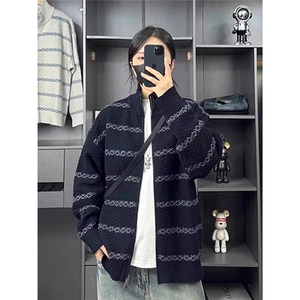 新款针织毛衣外套宽松休闲百搭上衣潮牌立领拉链开衫MYC06图片