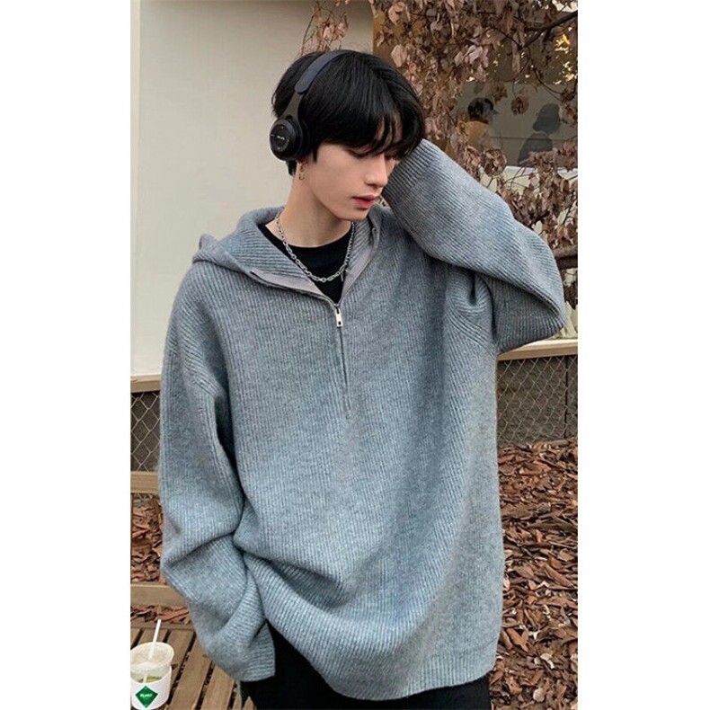 套头休闲常规水洗慵懒风百搭纯色拉链连帽毛衣长袖带帽MB95,男装针织衫/毛衣,星座1116A-1（原606A）